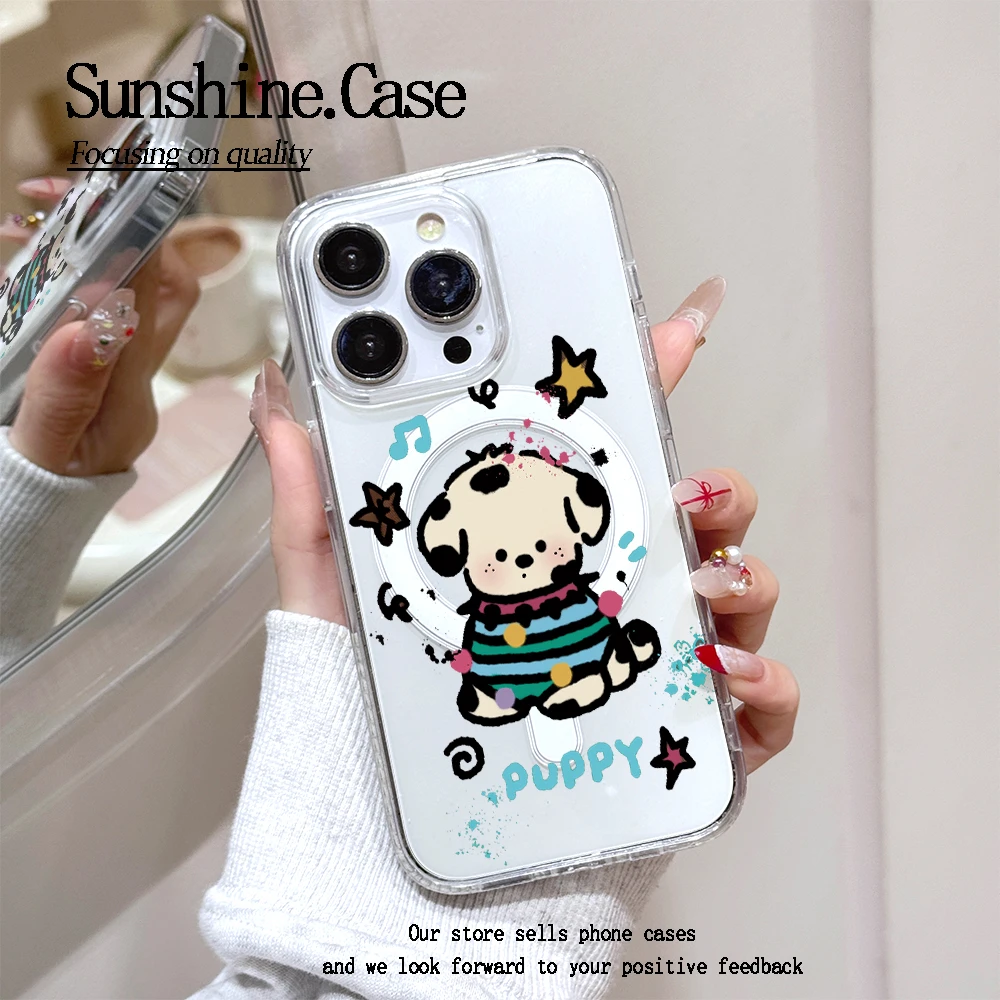 【亚克力磁吸】毛衣小狗高透手机壳适用苹果16promax/15/14防摔