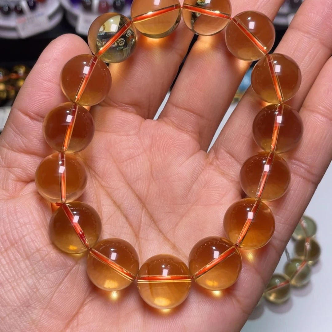 水晶手链未镶嵌往***生巴西暴力黄15+m