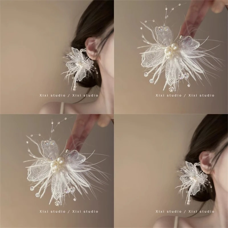 灵动飘逸!唯美蕾丝羽毛发夹!精致少女心侧边夹盘发器百搭头饰女