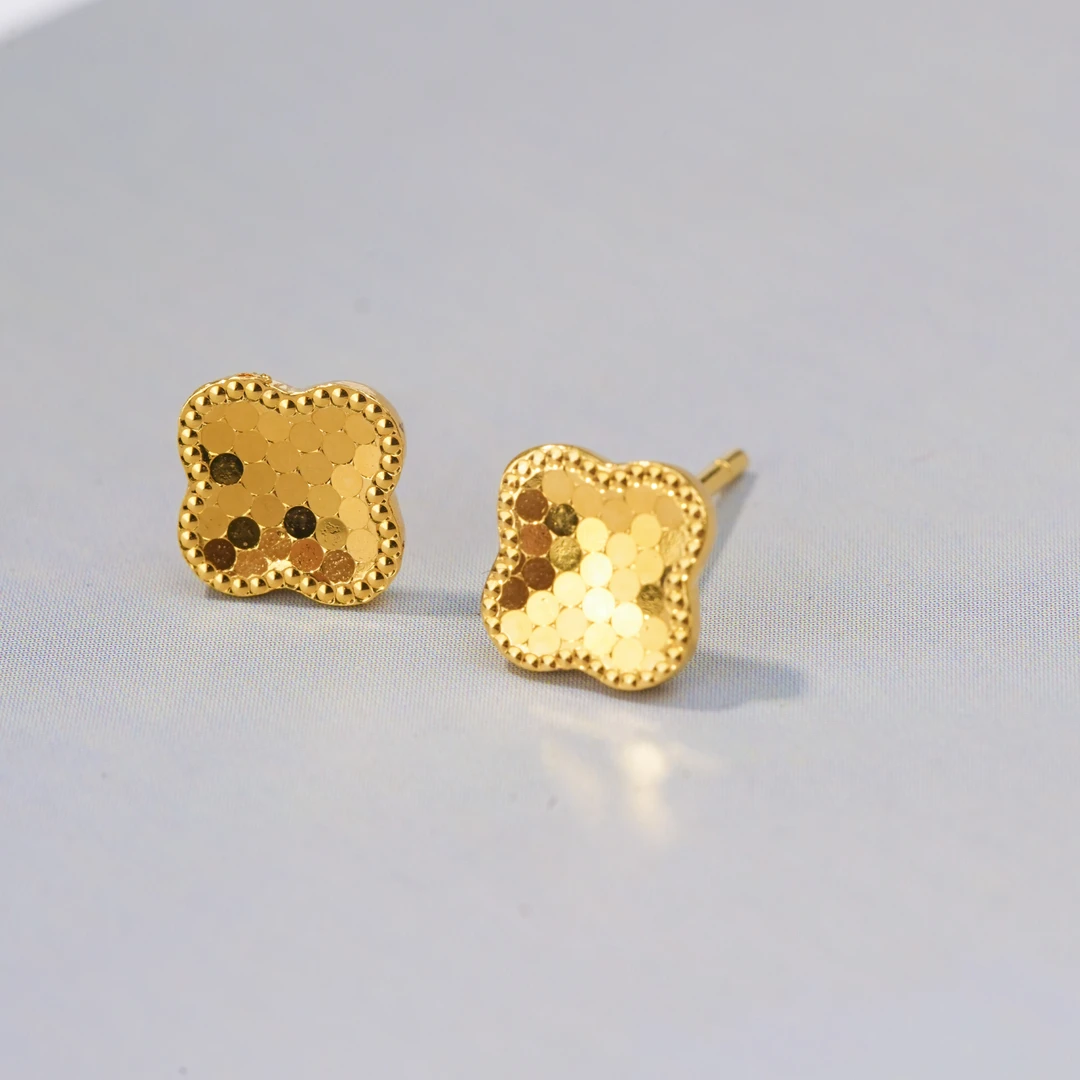 足银耳饰 金明玉镀金银饰爆闪四叶草碎冰冰耳饰一对E1145