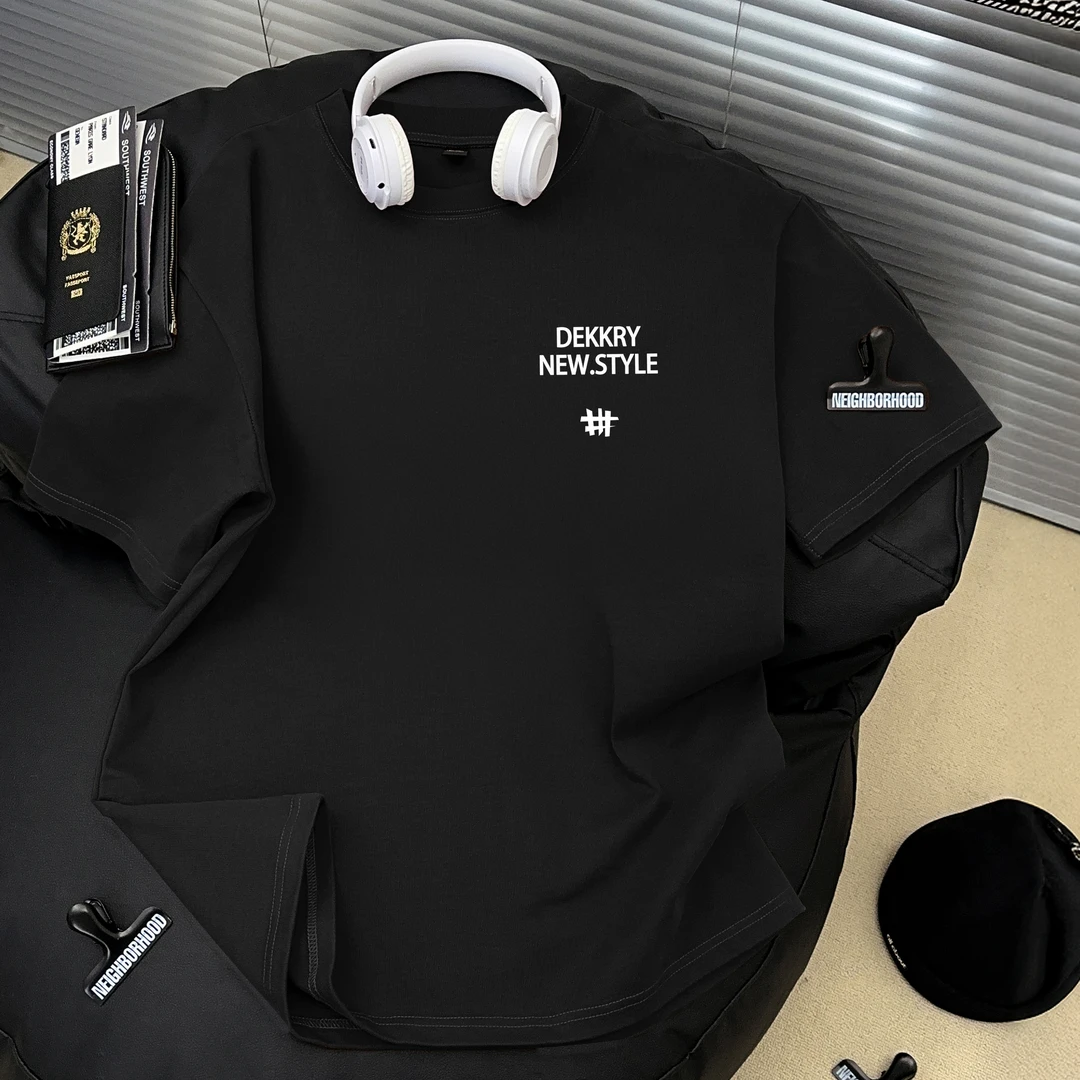 Dekkry夏季休闲宽松情侣潮牌美式简约纯棉短袖T恤男女半袖上衣