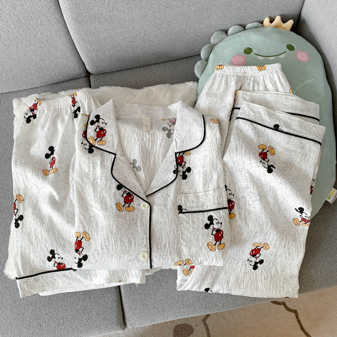 米奇三件套睡衣女夏季薄款2025新网红风云朵棉短袖短袖长裤家居服