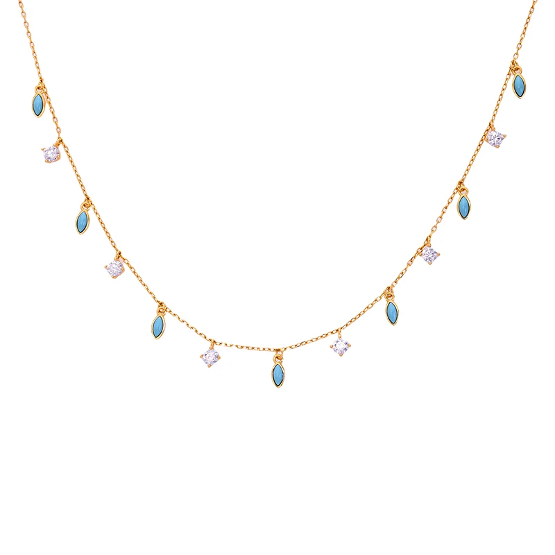 链子925银 【蓝色海岸】时尚欧美锁骨链首饰彩色镶嵌叠戴项链女