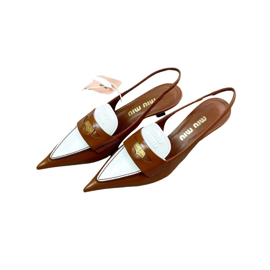 全新未使用 MIU MIU/缪缪  aa一六五一 拼接尖头细跟高跟鞋 37码