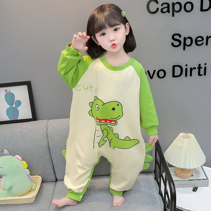 儿童纯棉连体睡衣春秋宝宝女孩防踢爬服男女童秋天防着凉连身睡袋