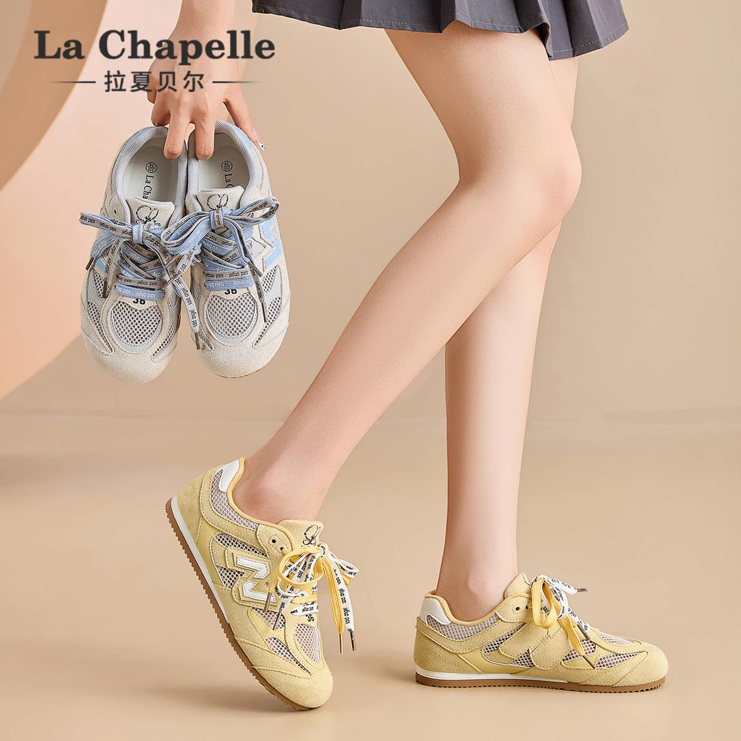 拉夏贝尔新版德训鞋时尚休闲轻便百搭透气女鞋夏天穿裙子专用鞋子