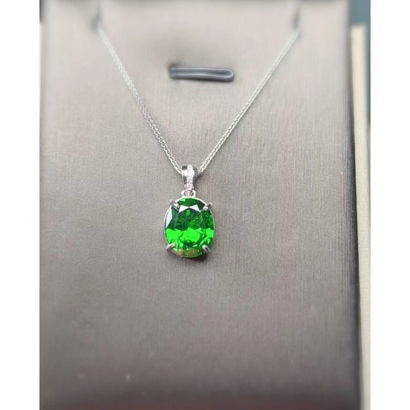 坠链均925银 925银 精致简单镶嵌绿色轻奢镂空吊坠03110