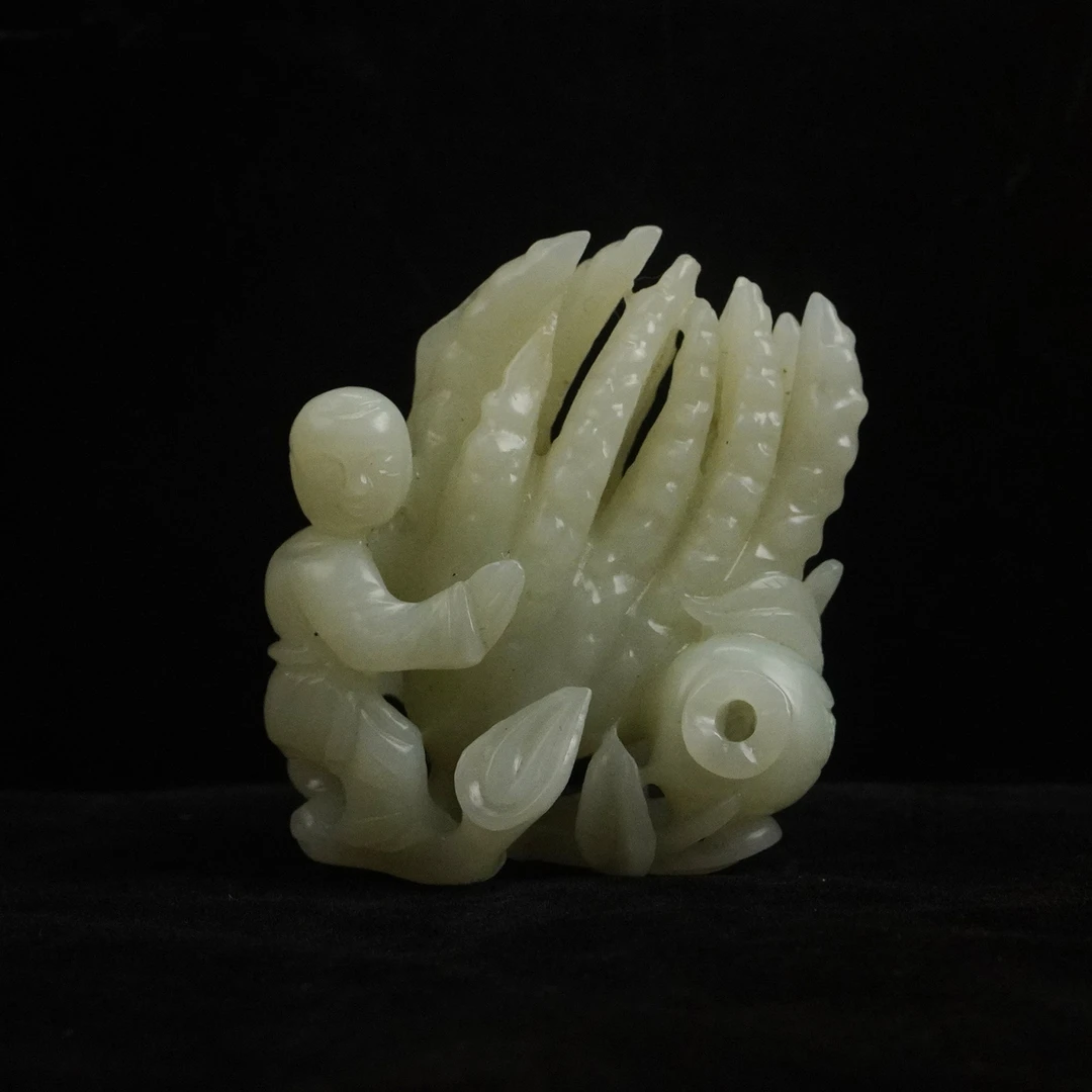 【清】白玉三多童子摆件（高7cm宽6.2cm重163g）QTY352