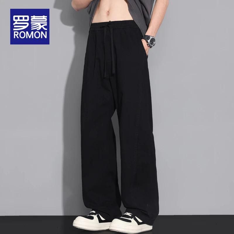 罗蒙男士垂坠感冰丝休闲裤男款夏季薄款百搭宽松直筒阔腿长裤子男