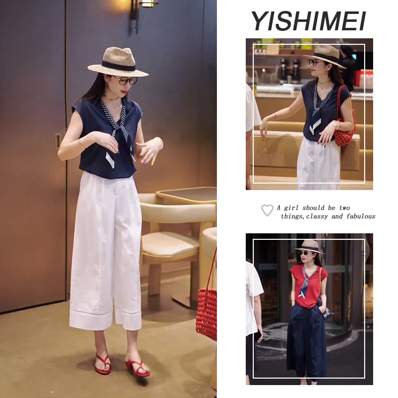 2025夏季穿搭一整套女新款韩版时尚短袖上衣百搭休闲裤子两件套