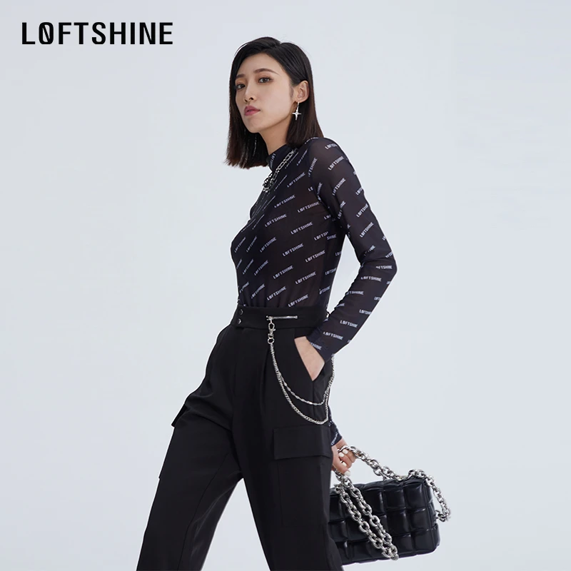 LOFTSHINE珞炫网纱打底衫女字母纱衣内搭防晒T恤上衣薄纱皮肤衣