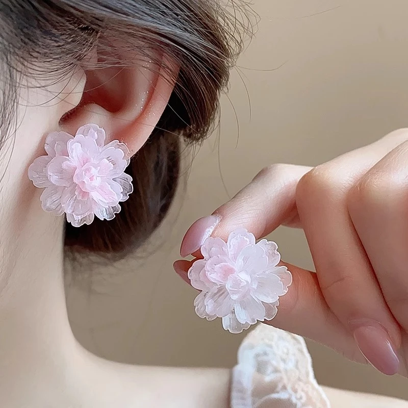春夏粉色桃花耳钉女小众设计感耳环2025新款爆款甜美超仙气质耳饰