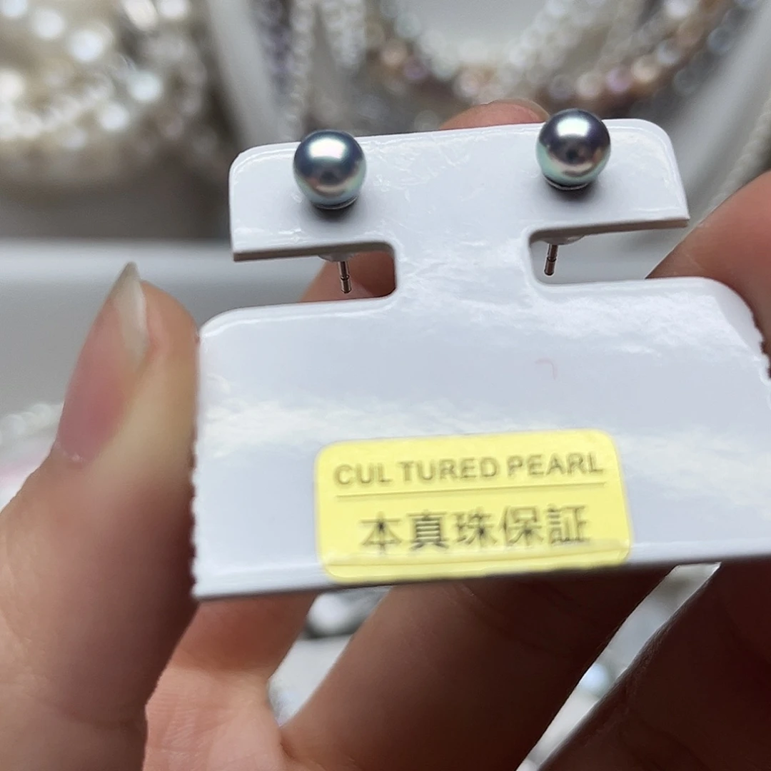 银S925镶嵌淡水珍珠耳钉