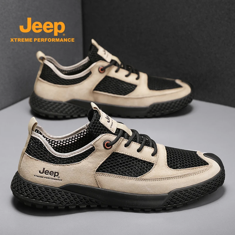 jeep吉普男鞋2025新款秋季透气运动休闲鞋子男款防滑轻便镂空网鞋