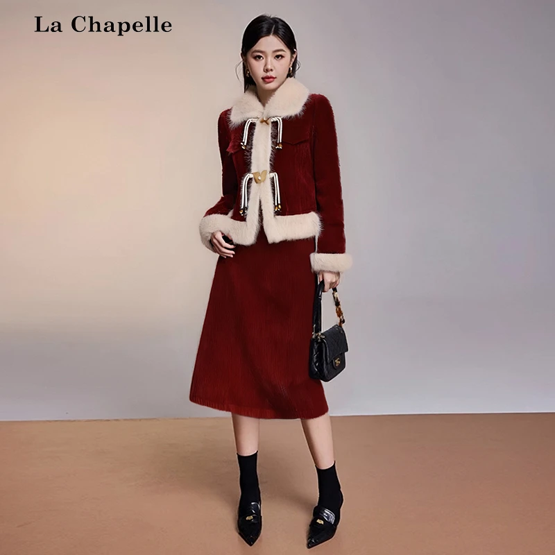 拉夏贝尔Homme/【北海道初雪】冬长毛磨毛加厚外套套装LA4ZL102265