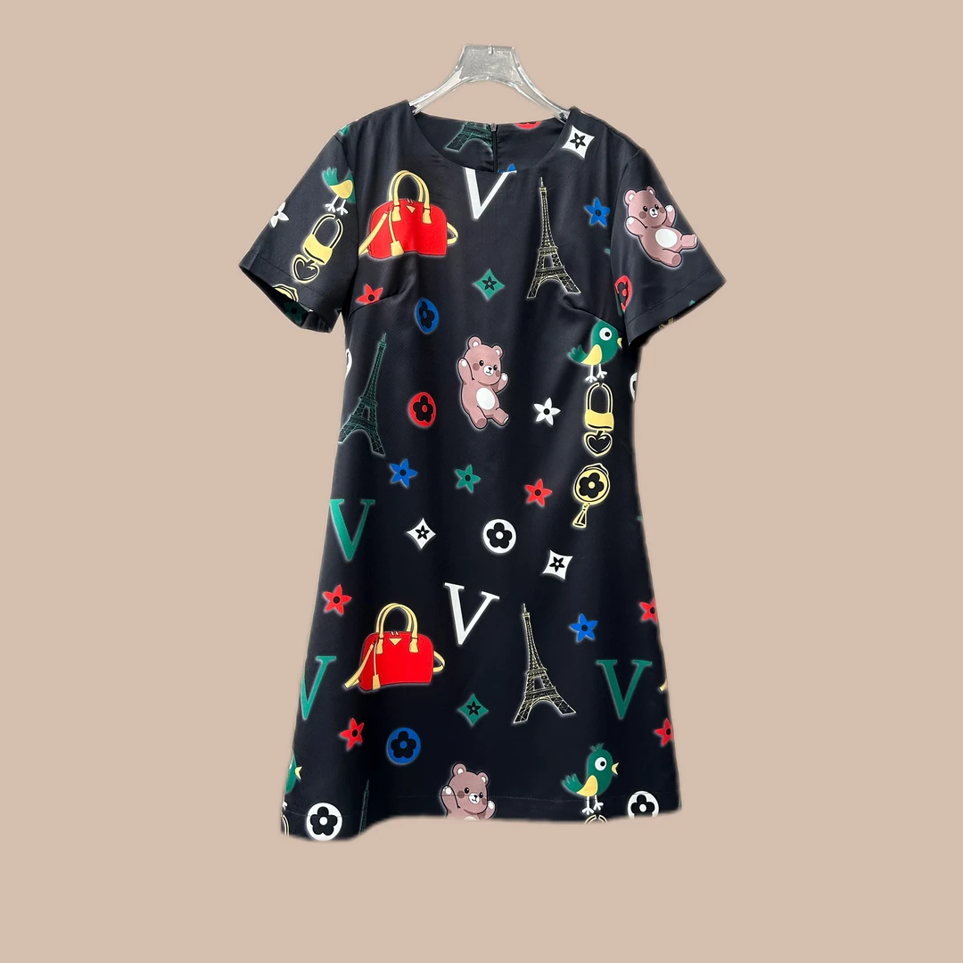 2025新款时尚A字板轻奢时尚设计师款圆领连衣裙上衣（W-043）