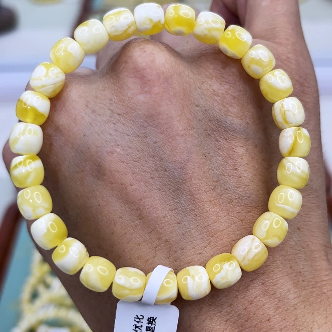 蜜蜡未镶嵌手链7.6mm浓花手串