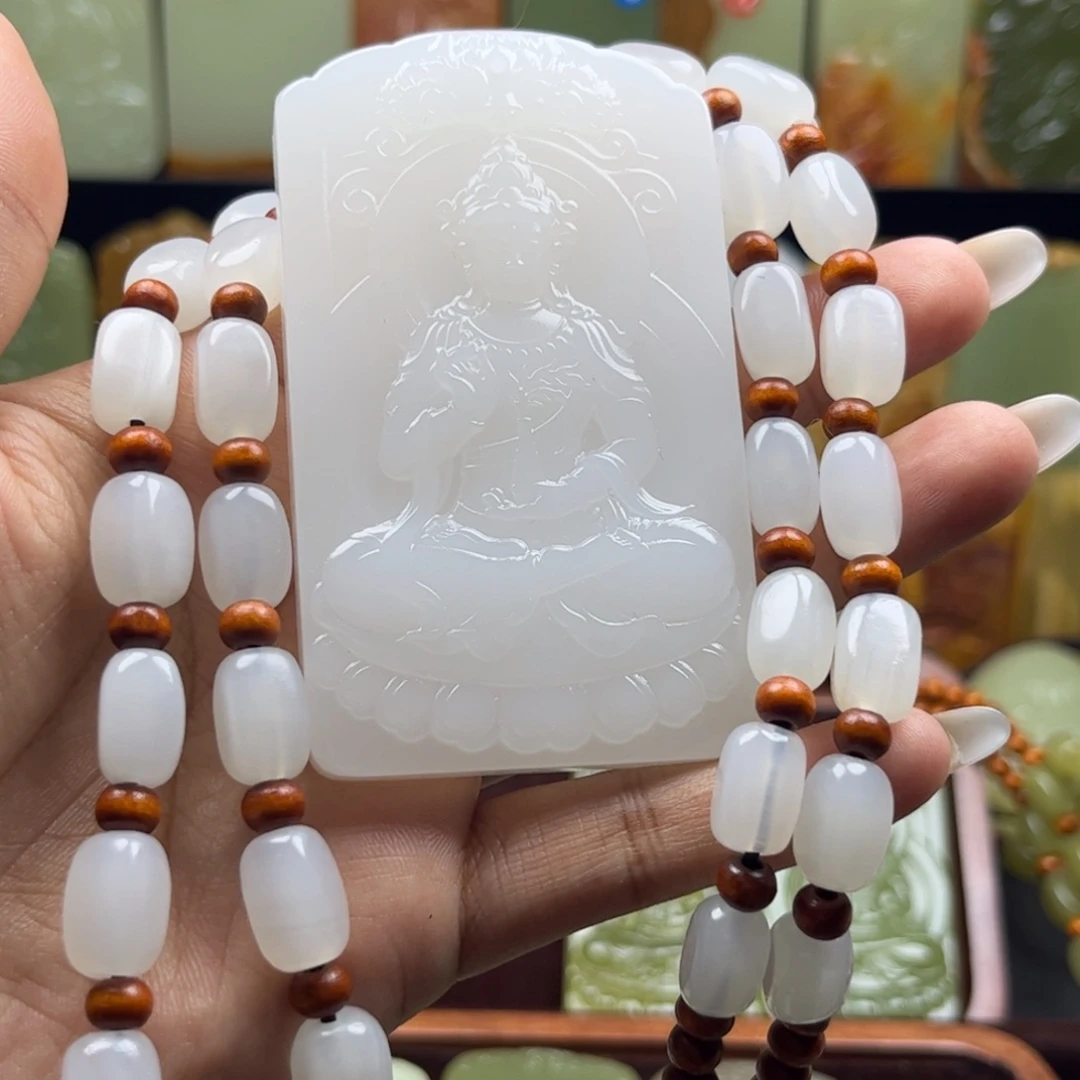 深***入天然玉石观音牌吊坠