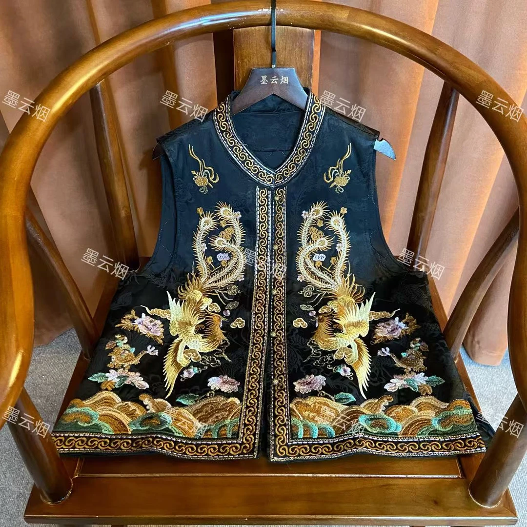 【暮宁】新中式女装秋冬加棉马甲刺绣中国风盘扣厚款圆领上衣坎肩