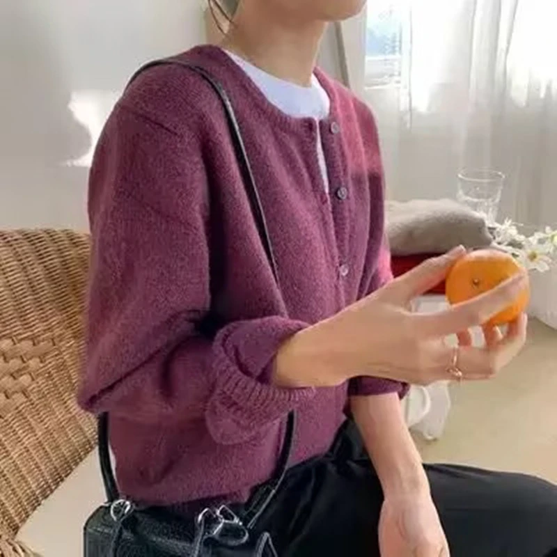 韩系小香风软糯圆领针织开衫女春秋季新款高级感别致保暖毛衣外套