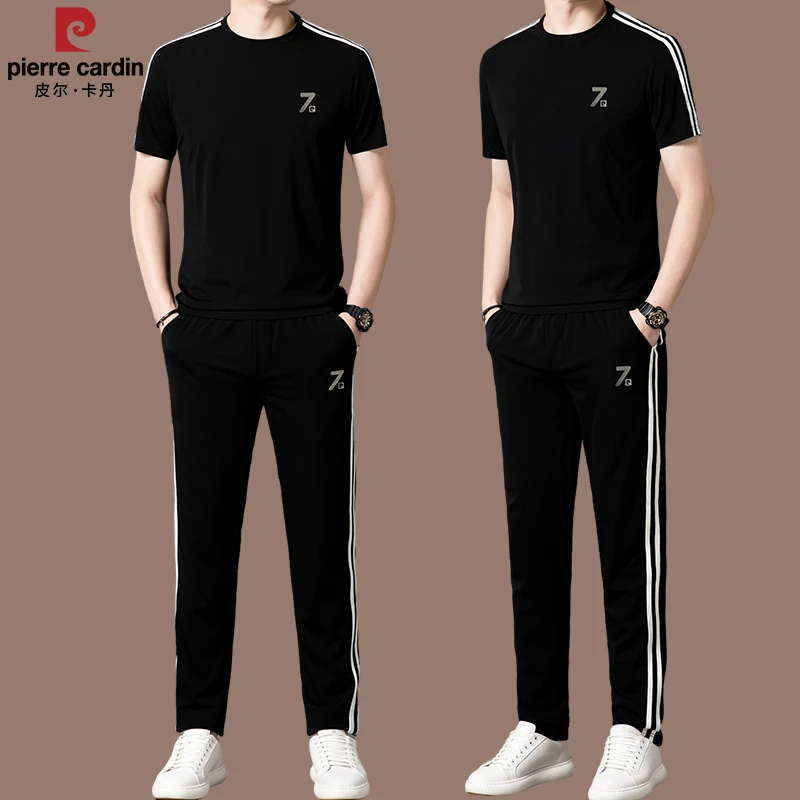 【皮尔卡丹国际正品】夏季短袖运动套装男士时尚休闲薄款冰丝两件套