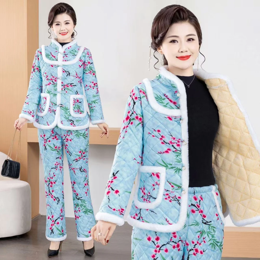 8060-加绒棉袄新款两件套保暖冬季棉服加厚棉衣一整套【新仓库】