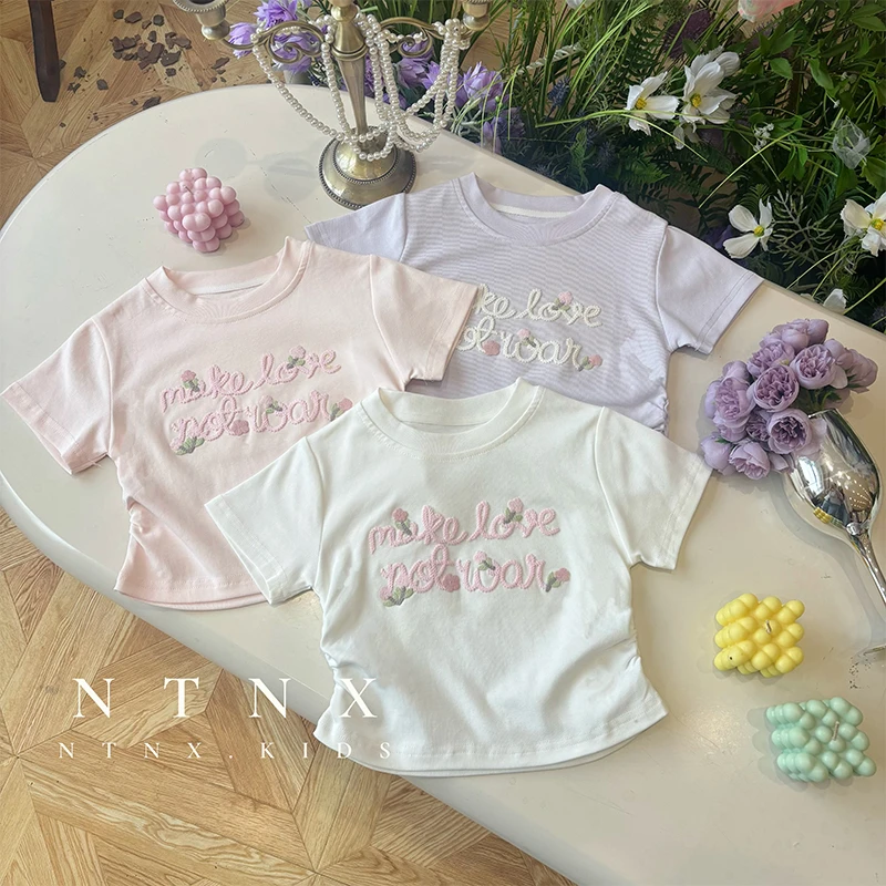 【现货】女童夏季新款立体刺绣收腰短袖X2501358-1