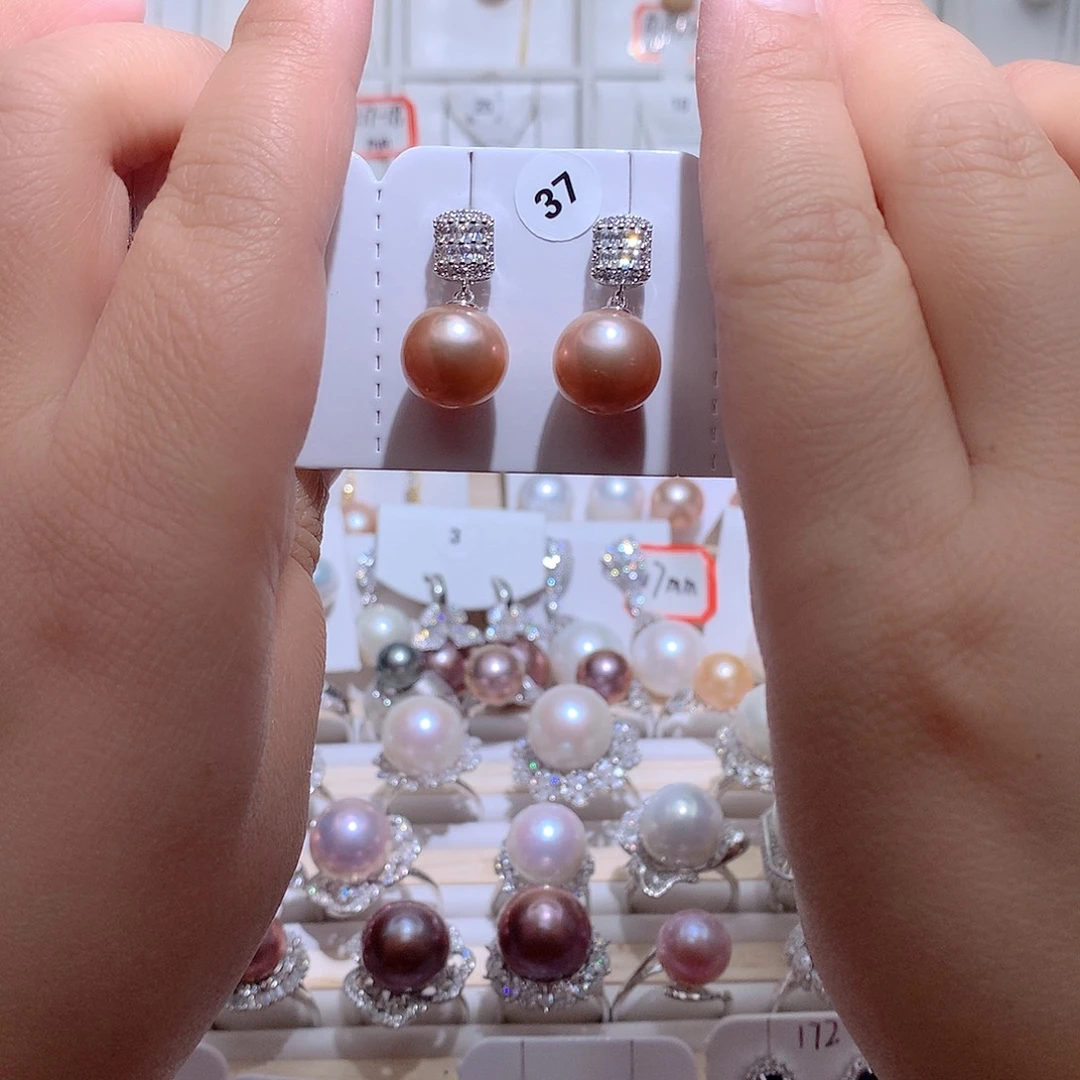 淡水珍珠耳饰银S925镶嵌CC12mm