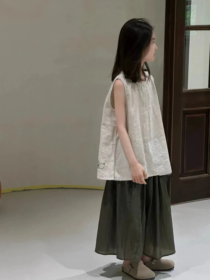 超韩ins风高端气质女孩套装2025新款洋气女童夏装中大童棉麻背心