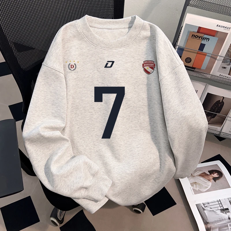 Dekkry潮流创意字母印花秋冬白灰色纯棉长袖t恤男女时尚宽松上衣