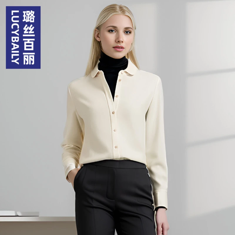 232261 高级感磨毛时尚通勤衬衫女宽松春秋新款高端百搭衬衣气质
