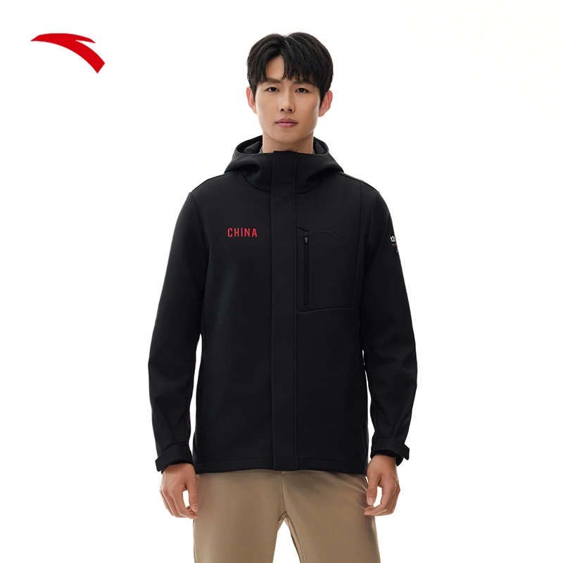 安踏防泼水运动外套男士冬季新款加厚保暖连帽夹克