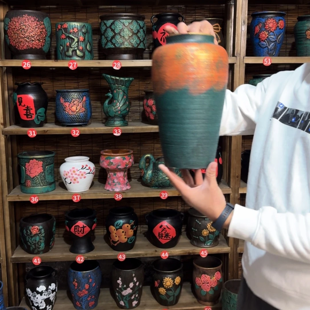 带孔高端浮雕花盆高度口径27*10