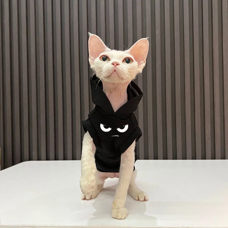 春秋新款马甲连帽衫卫衣无毛猫黑色衣服斯芬克斯猫德文猫咪