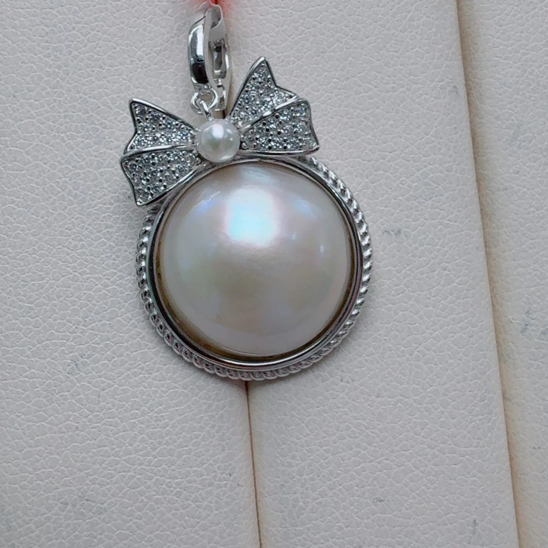 拼合珍珠（马贝珠）银S925镶嵌颈饰@@md012