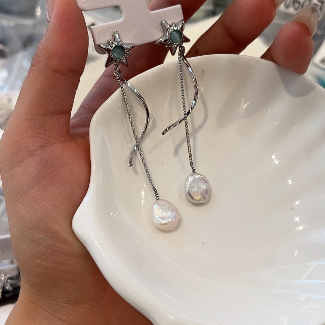合金淡水珍珠耳饰
