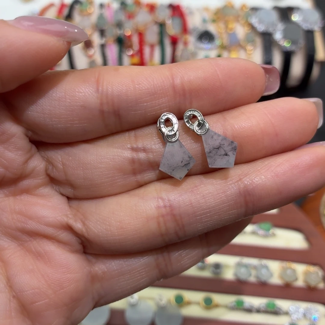 翡翠银S925镶嵌颈饰耳钉