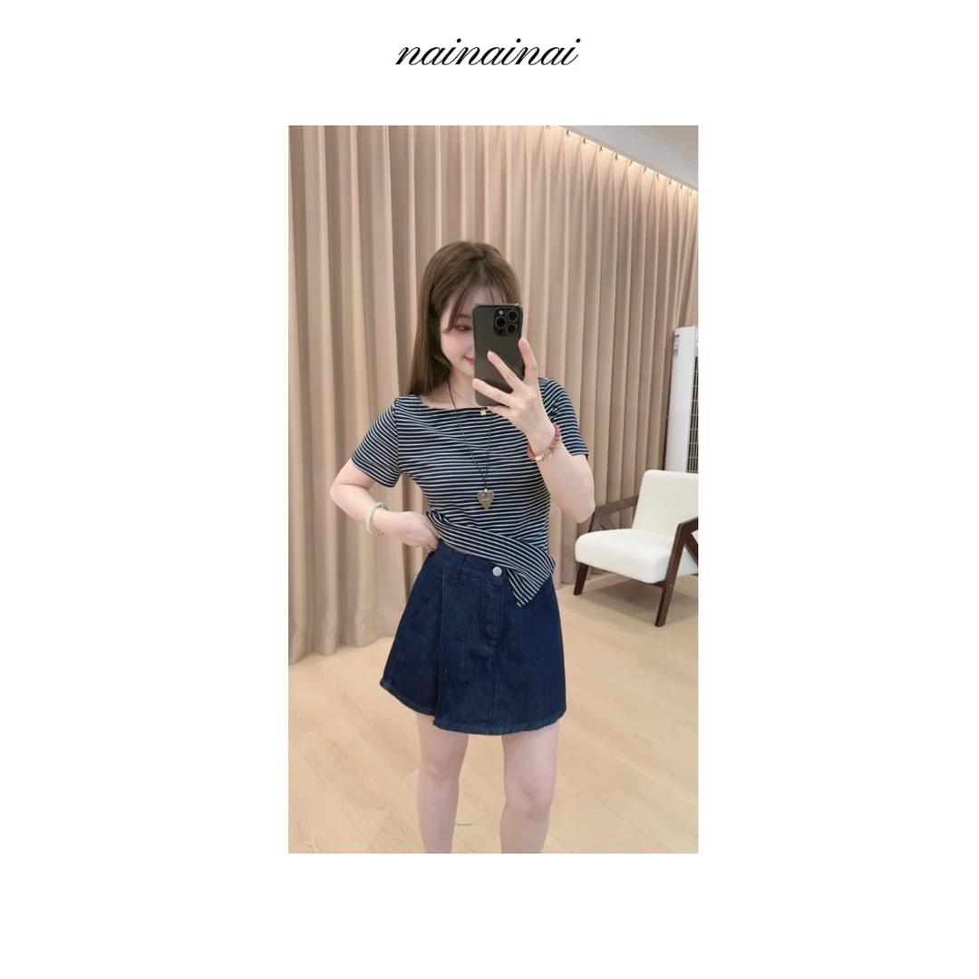 奈奈妮【显瘦短裤】牛仔裤裙短裤女2025夏季新款时尚百搭99010