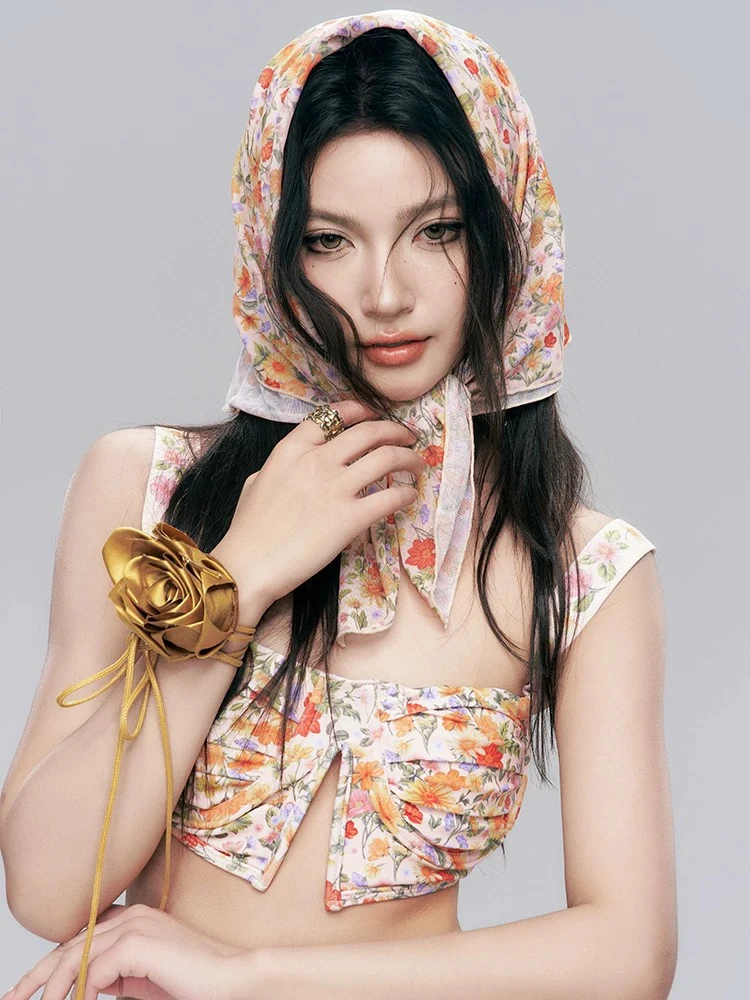 碎花泳衣女款纯欲风分体比基尼三件套性感小胸高级感海边度假温泉