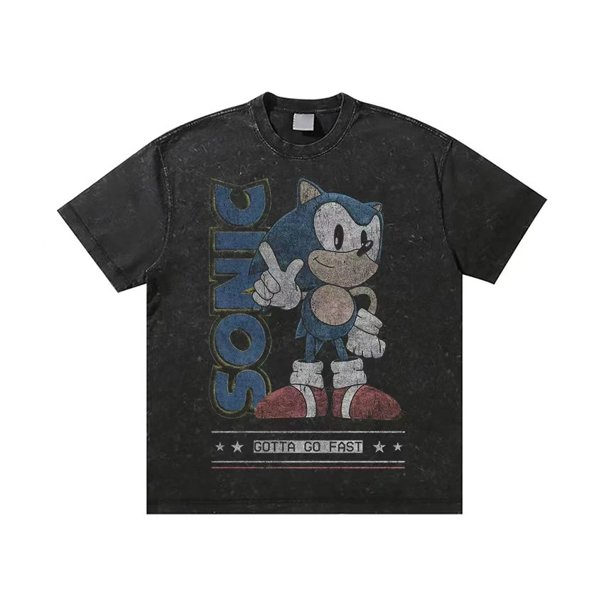 美式高街复古图案印花重磅短袖小领口宽松简约休闲透气T恤