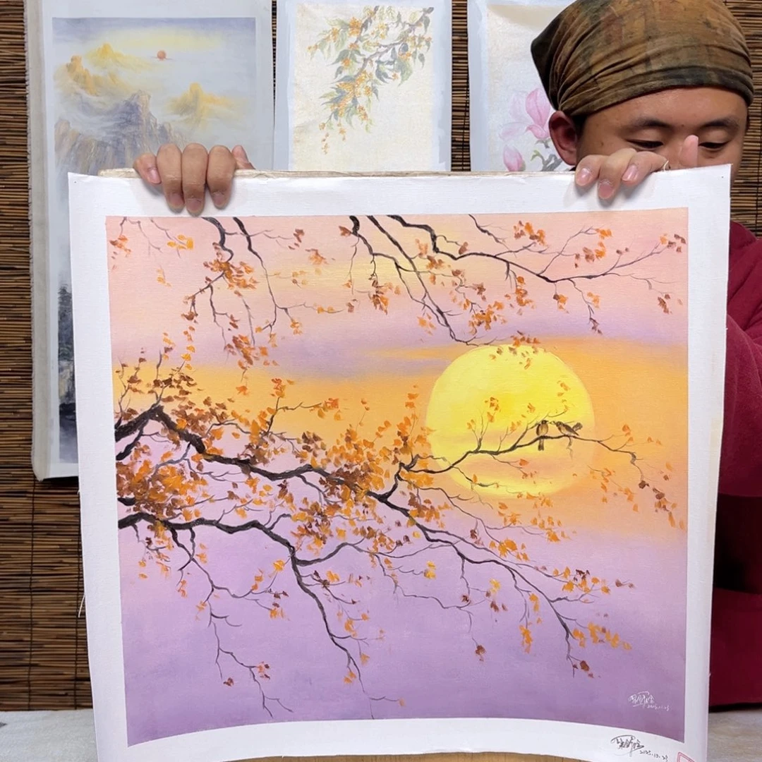 油画行路人小院绘画作品竞拍