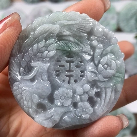 翡翠颈饰未镶嵌山水花开富贵双喜临门两面工福利