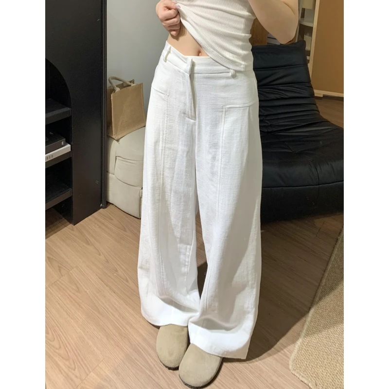 裤长112cm高个子加长老钱风阔腿裤女夏季宽松休闲白色西装弯刀裤