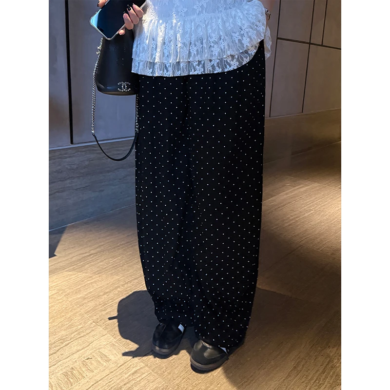 铅笔小鑫大码女装 复古波点 慵懒风 休闲直筒阔腿裤