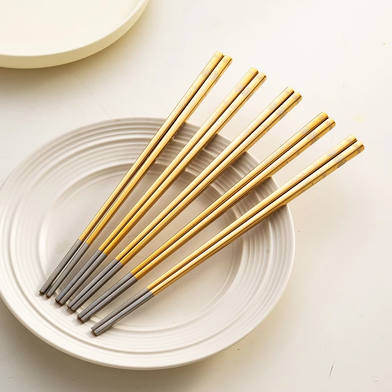 onlycook金色高档316不锈钢筷子防霉防滑筷家用食品级福字筷