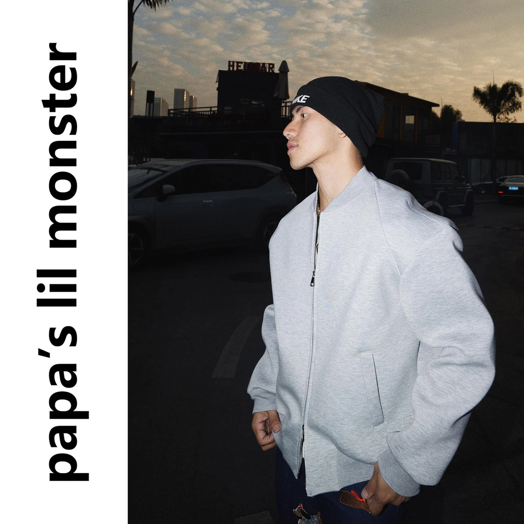 PAPASLILMONSTER美式极简clean-fit棒球领卫衣外套男女 一件出街