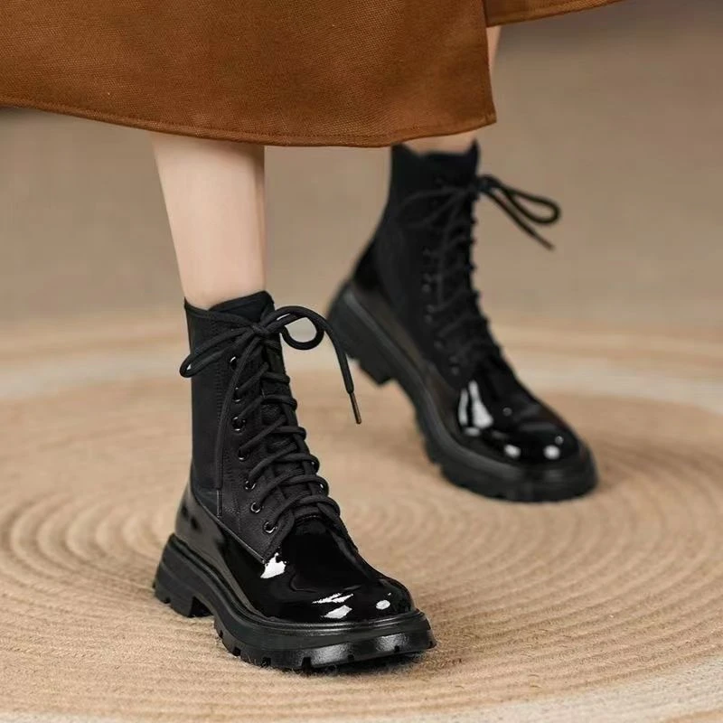 012秋冬季马丁靴女英伦风气质粗跟厚底小个子圆头短靴子