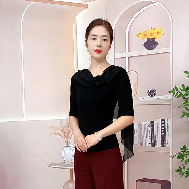 2025夏季新款形体训练服女舞蹈服模特培训走秀显瘦修身遮肚打底衫