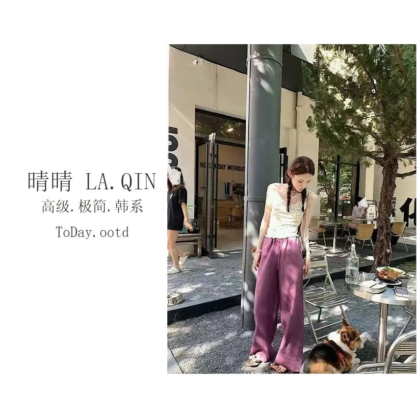 晴晴家-【贵里贵气”雨露麻】韩系时尚休闲复古纯色抽绳弯刀裤5131