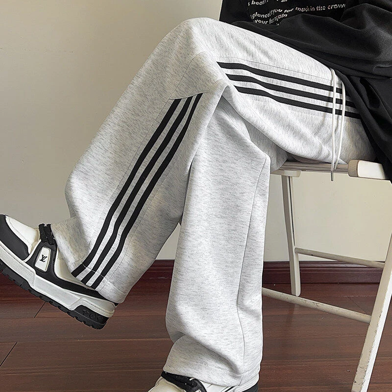 元赫条纹拼接运动卫裤男春秋季直筒阔腿裤ootd穿搭宽松休闲长裤